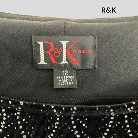 R & K Originals 3/4 Sleeve Black Dress Velvet Knit Evening Festive - Size 12 - Picture 3 of 7